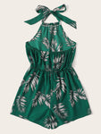 Leaf Print Halter Romper