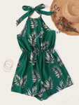 Leaf Print Halter Romper