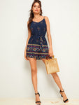 Tribal Print Belted Cami Romper