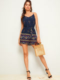 Tribal Print Belted Cami Romper