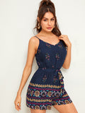 Tribal Print Belted Cami Romper