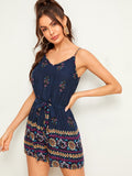 Tribal Print Belted Cami Romper