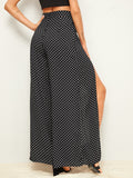 Polka-dot Print Split Thigh Wide Leg Pants