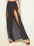 Polka-dot Print Split Thigh Wide Leg Pants