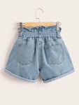 Ripped Rolled Hem Denim Shorts