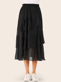 Polka Dot Tiered Layered Ruffle Hem Skirt