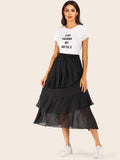 Polka Dot Tiered Layered Ruffle Hem Skirt