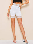 Lace Trim Solid Biker Shorts