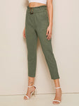 Paperbag Waist Buckle Belted Cigarette Pants