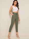 Paperbag Waist Buckle Belted Cigarette Pants