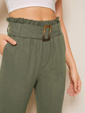 Paperbag Waist Buckle Belted Cigarette Pants