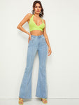 Bleach Wash Flare Leg Jeans