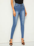 Bleach Wash High Waist Skinny Jeans