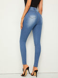 Bleach Wash High Waist Skinny Jeans