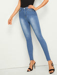 Bleach Wash High Waist Skinny Jeans