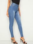 Bleach Wash High Waist Skinny Jeans