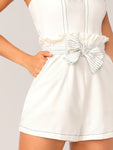 Contrast Stitch Frill Trim Self Belted Tube Romper