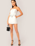 Contrast Stitch Frill Trim Self Belted Tube Romper