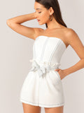 Contrast Stitch Frill Trim Self Belted Tube Romper