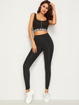 Solid Wide Waistband Stitch Leggings