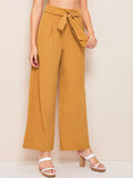 Foldover Waist Self Belted Palazzo Pants