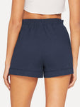 Elastic Waist Cuffed Shorts With Belt