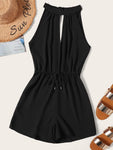 Drawstring Waist Cut Out Tie Back Romper