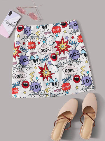 Cartoon Print A-line Skirt