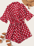 Fluted Sleeve Floral Print Surplice Romper With Belt