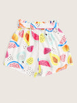 Fruit Print Paper Bag Belted Shorts