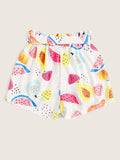 Fruit Print Paper Bag Belted Shorts