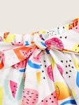 Fruit Print Paper Bag Belted Shorts