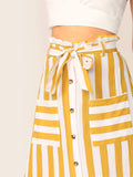 Paperbag Waist Button Front Patch Pocket Belted Skirt