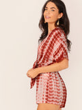 Plunging Neck Knot Front Tie Dye Romper