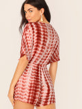 Plunging Neck Knot Front Tie Dye Romper