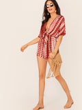 Plunging Neck Knot Front Tie Dye Romper