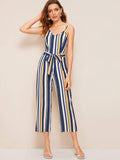 Striped Belted Cami Jumpsuit