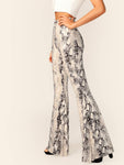 Snakeskin Print Flare Leg Pants