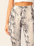 Snakeskin Print Flare Leg Pants