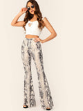 Snakeskin Print Flare Leg Pants