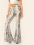 Snakeskin Print Flare Leg Pants