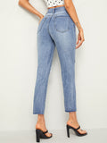 Ripped Raw Hem 5-pocket Jeans