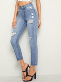 Ripped Raw Hem 5-pocket Jeans