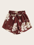 Floral Print Self Tie Shorts