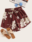 Floral Print Self Tie Shorts