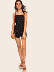 Cherry Print Crisscross Backless Slip Romper