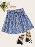 Ditsy Floral Print Paperbag Waist Skirt