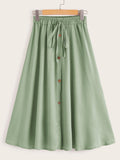 Drawstring Waist Button Front Skirt