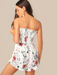 Ruffle Hem Floral Print Shirred Tube Romper