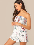 Ruffle Hem Floral Print Shirred Tube Romper